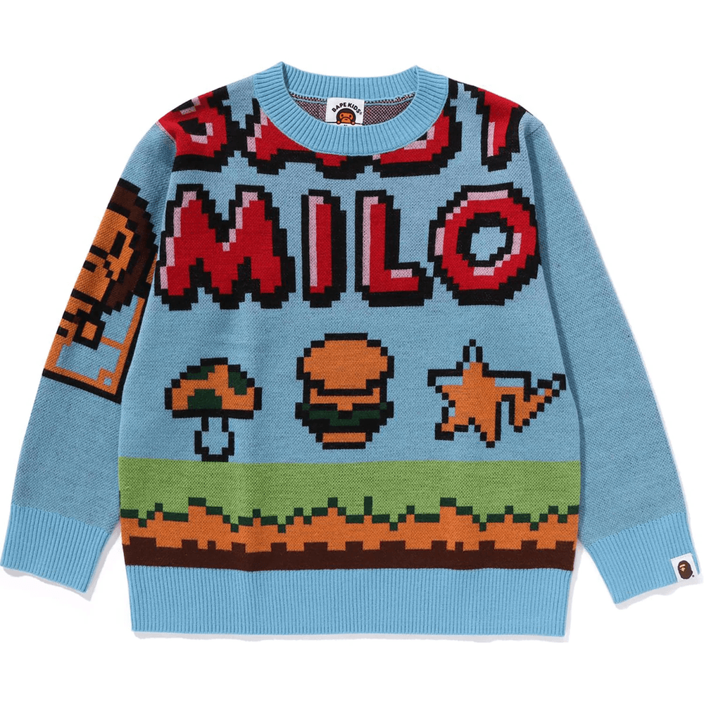 Bape MILO GAME MOTIF WOOL MIX SWEATER KIDS Sax