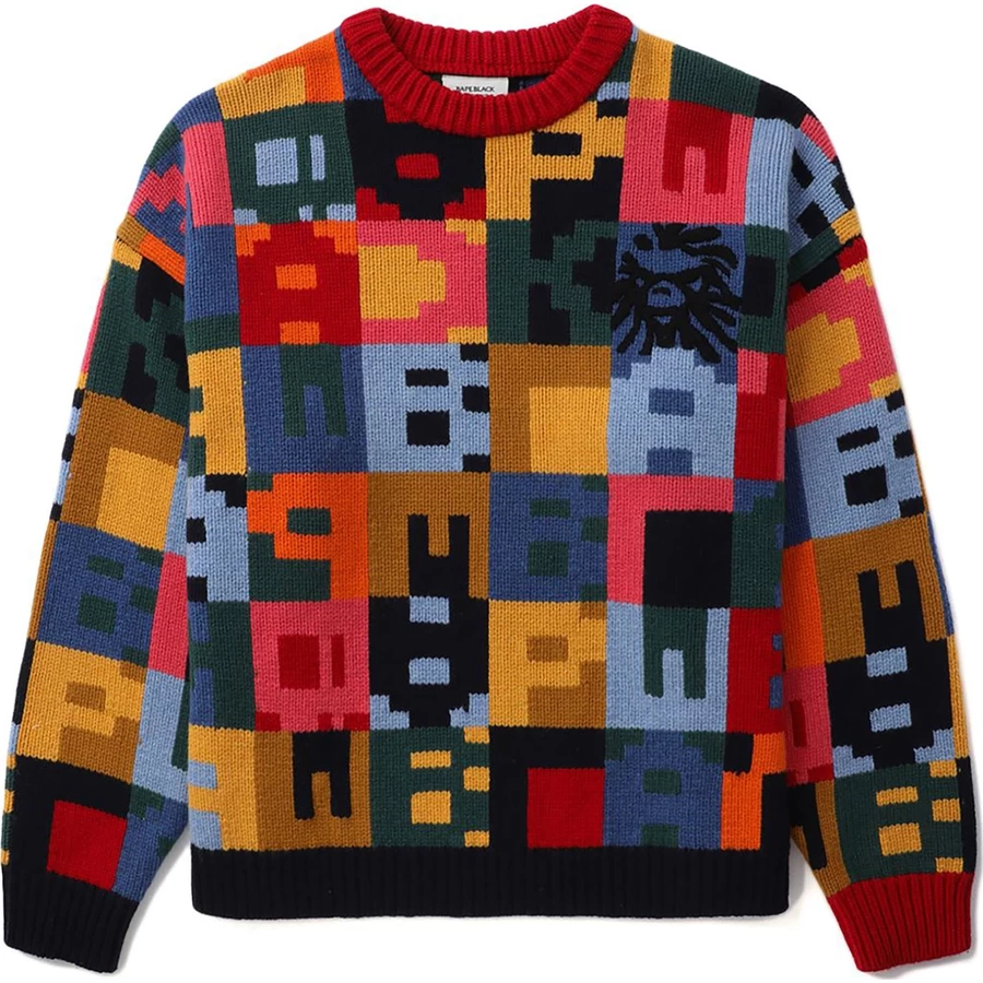 Bape BAPE BLACK COLOR PATCHWORK JACQUARD KNIT SWEATER MENS