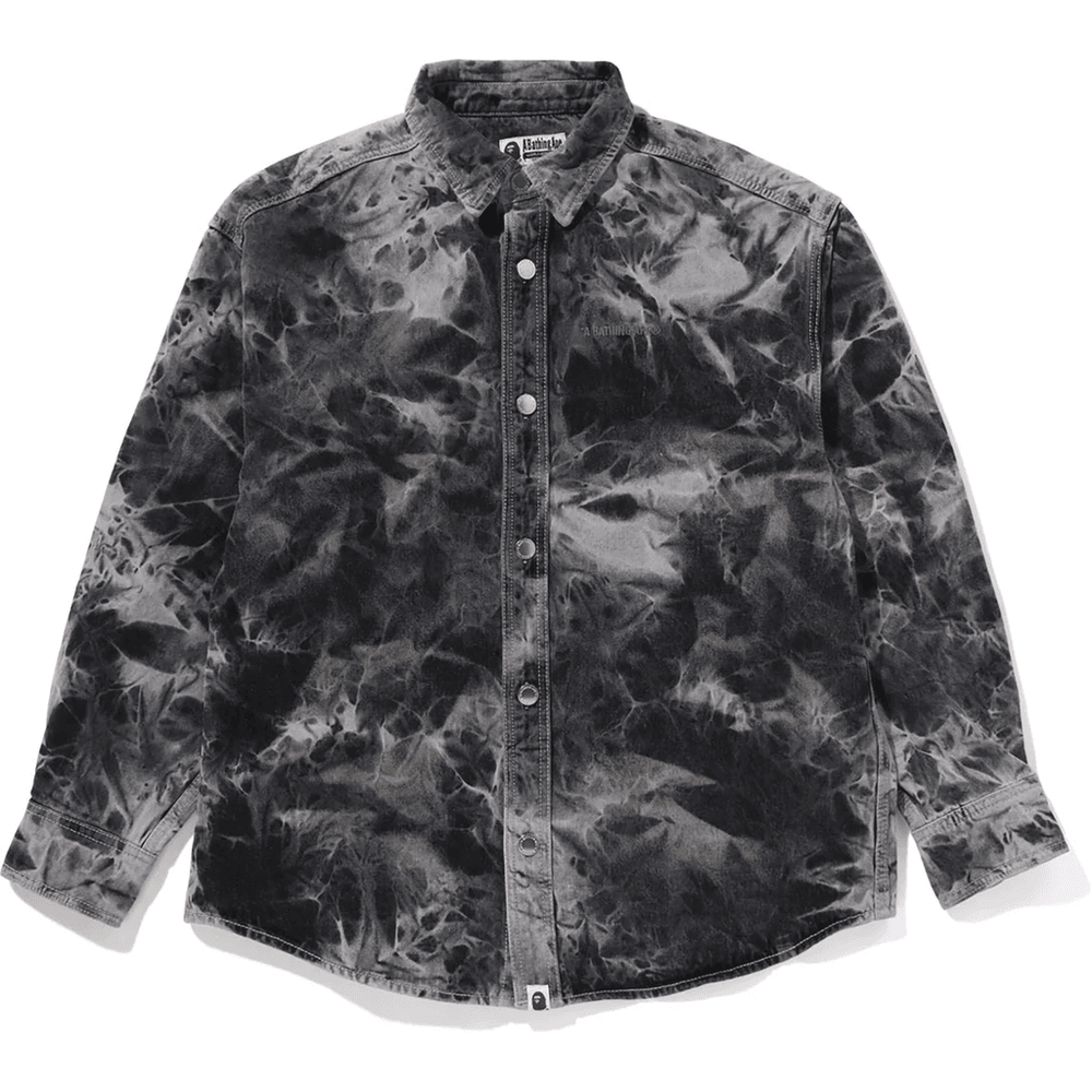 Bape DESTROYED BLEACH BATHING APE LOGO LS SHIRT MENS Gray
