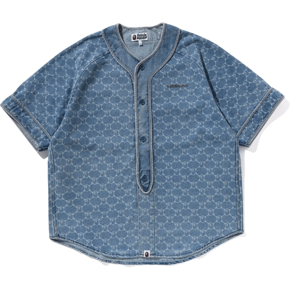Bape COLLEGE MONOGRAM BASEBALL SS DENIM SHIRT MENS Light Indigo