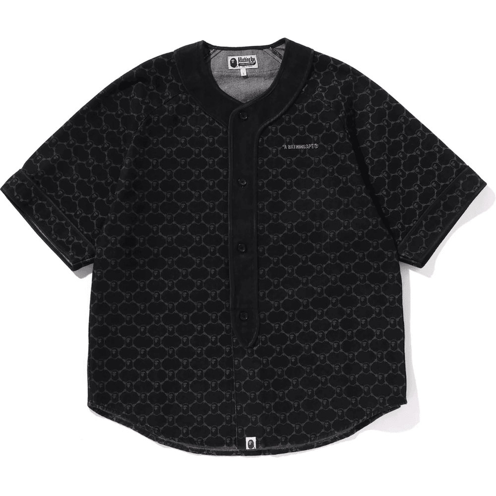 Bape COLLEGE MONOGRAM BASEBALL SS DENIM SHIRT MENS Black