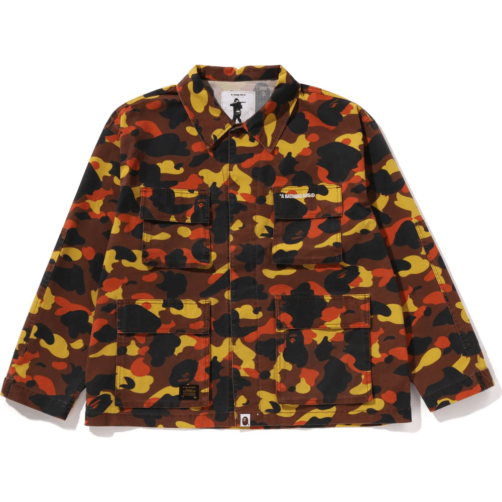 Bape 1ST CAMO HEAVY WASHED MULTI POCKET CARGO LS SHIRT MENS Orange