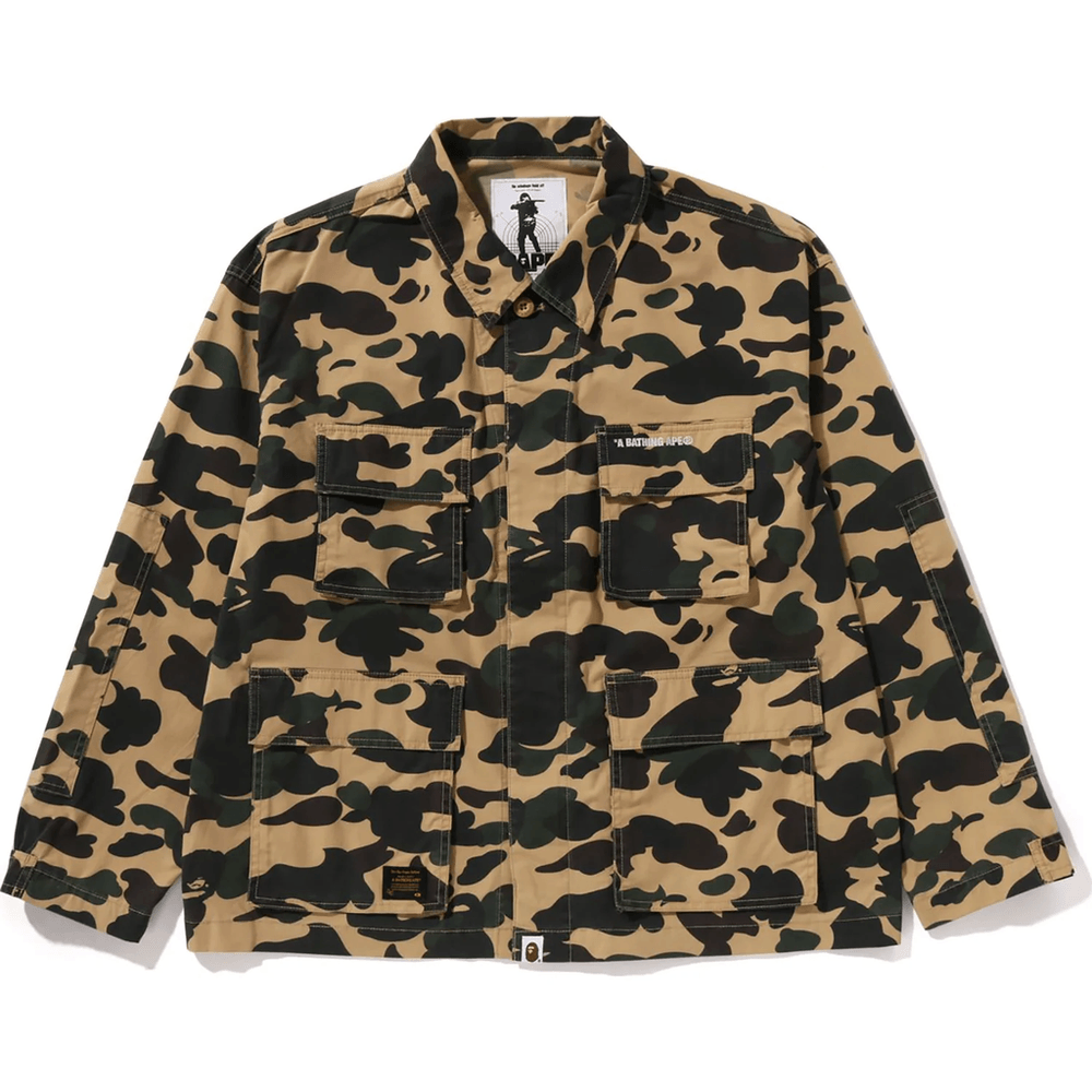 Bape 1ST CAMO HEAVY WASHED MULTI POCKET CARGO LS SHIRT MENS Yellow