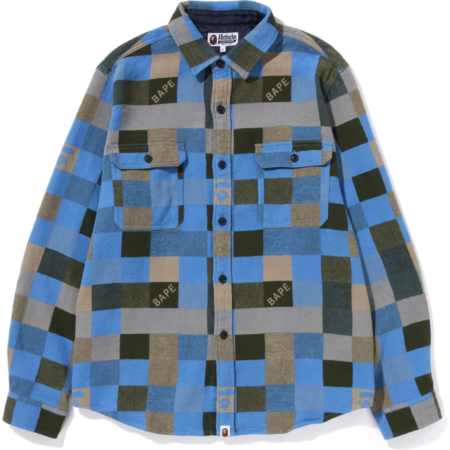 Bape BLOCK CHECK RELAXED FIT SHIRT MENS