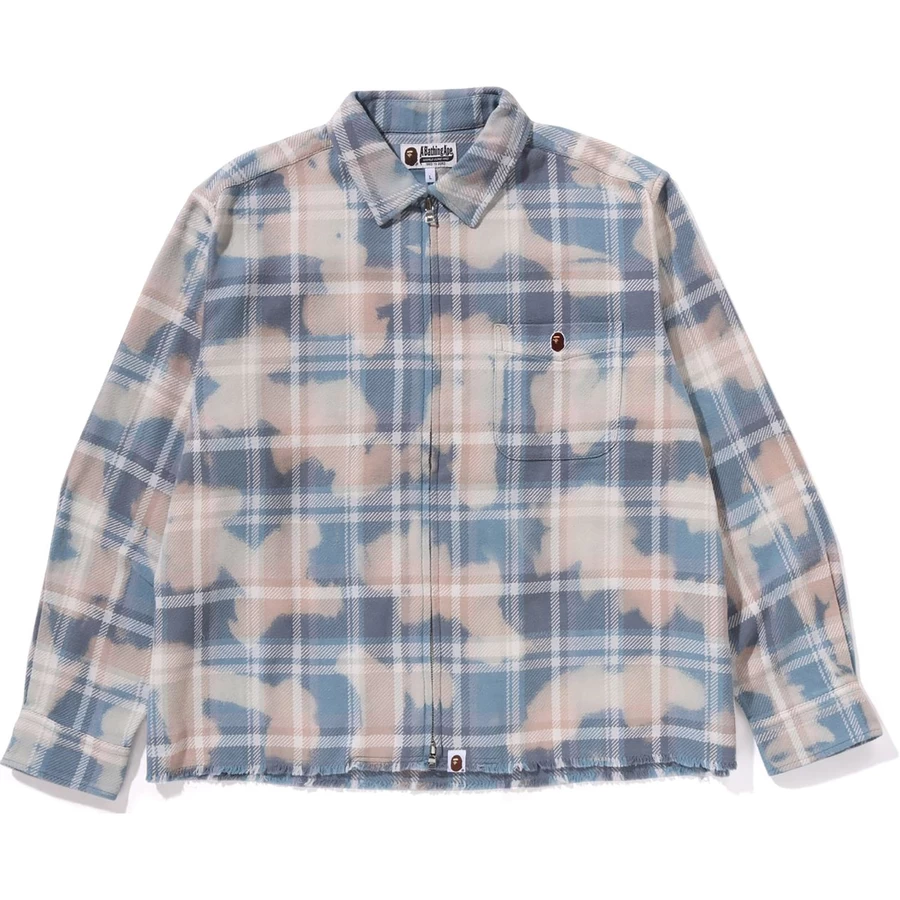 Bape BLEACHED BAPE CHECK ZIP SHIRT MENS