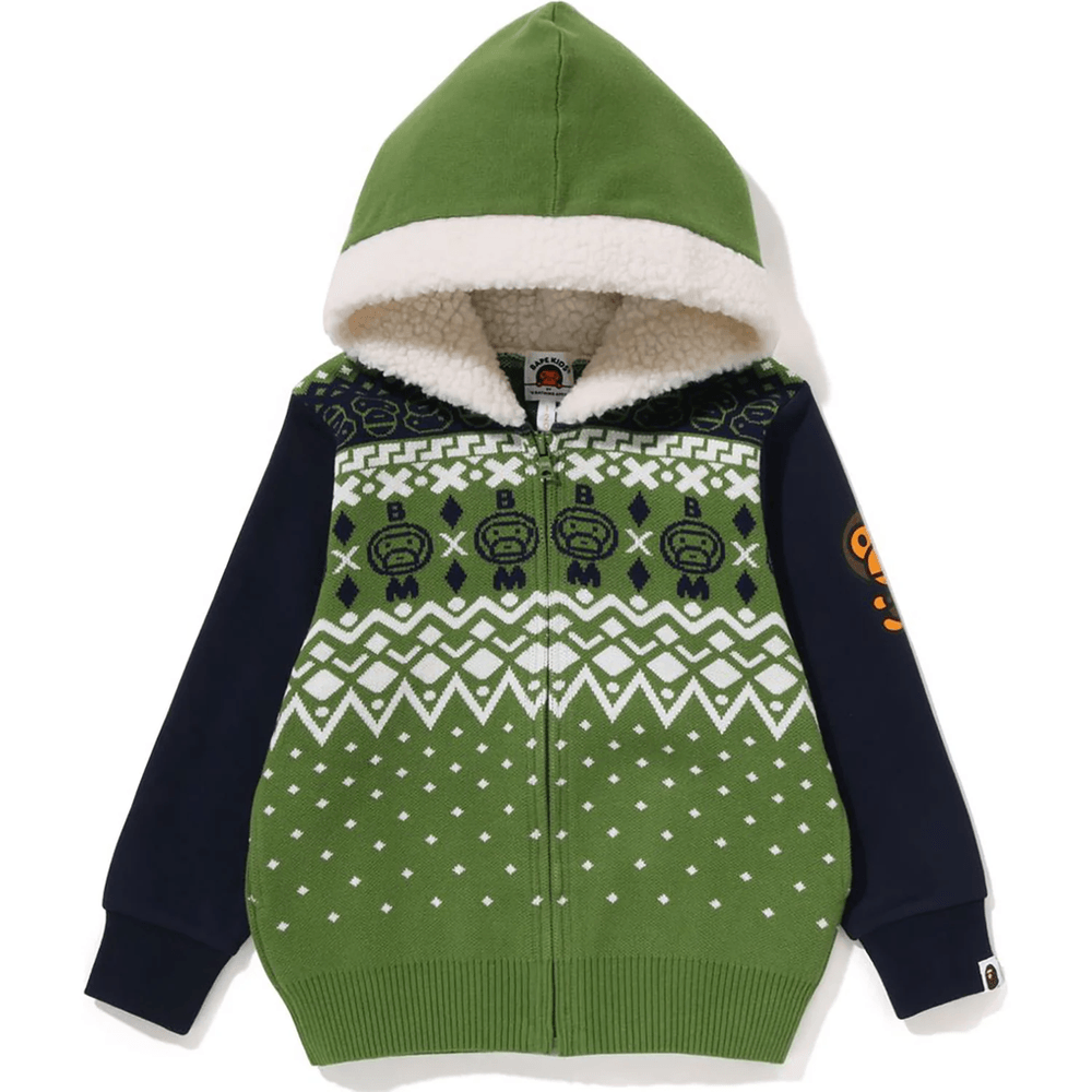 Bape BABY MILO NORDIC KNIT ZIP HOODIE KIDS Green