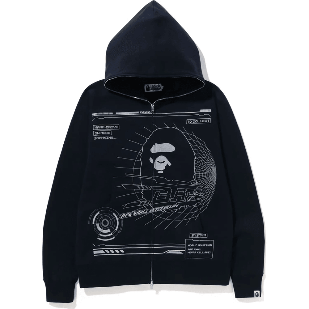 BAPE OVERPRINTED FULL ZIP HOODIE MENS Navy