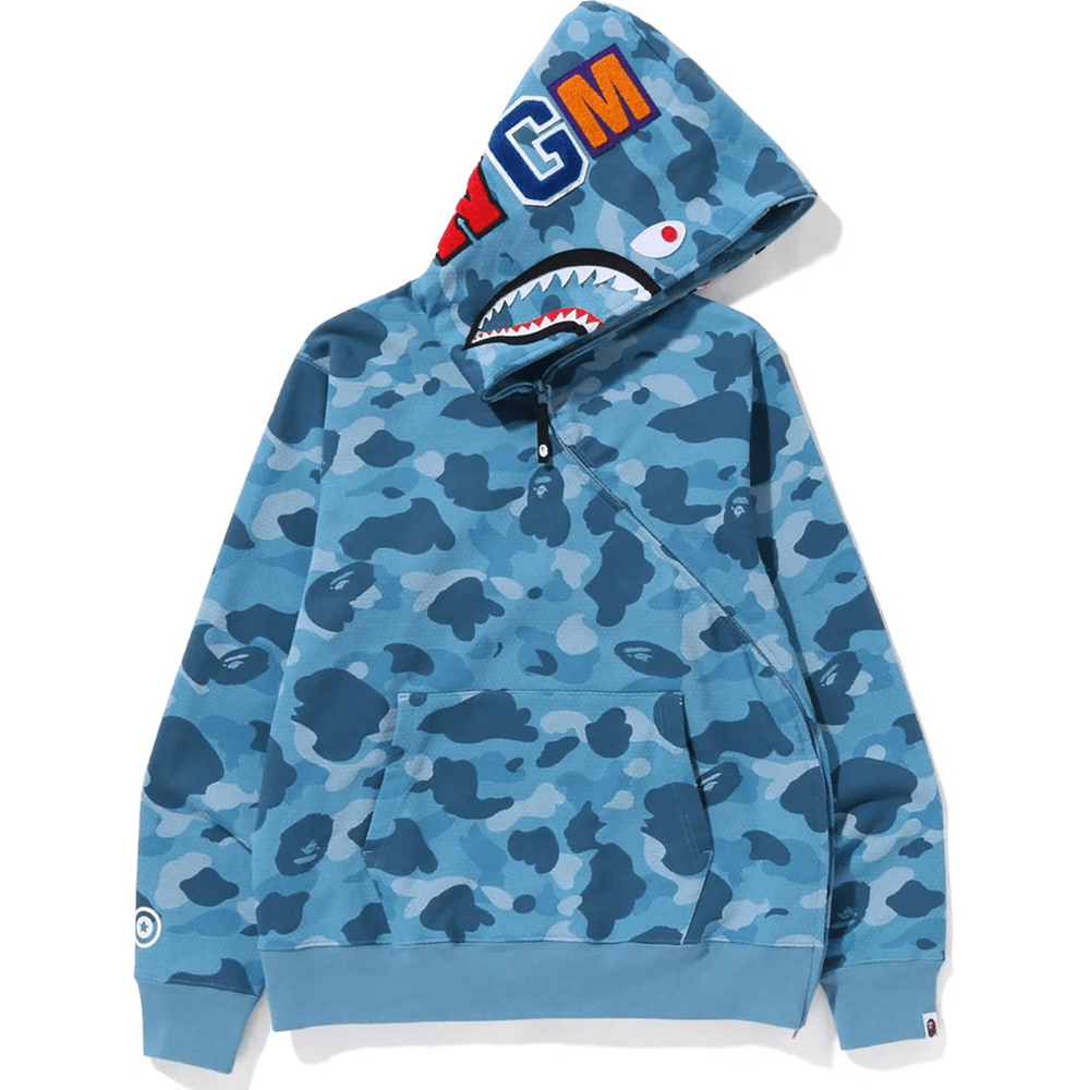 Bape HONEYCOMB CAMO SHARK FULL ZIP HOODIE MENS Blue