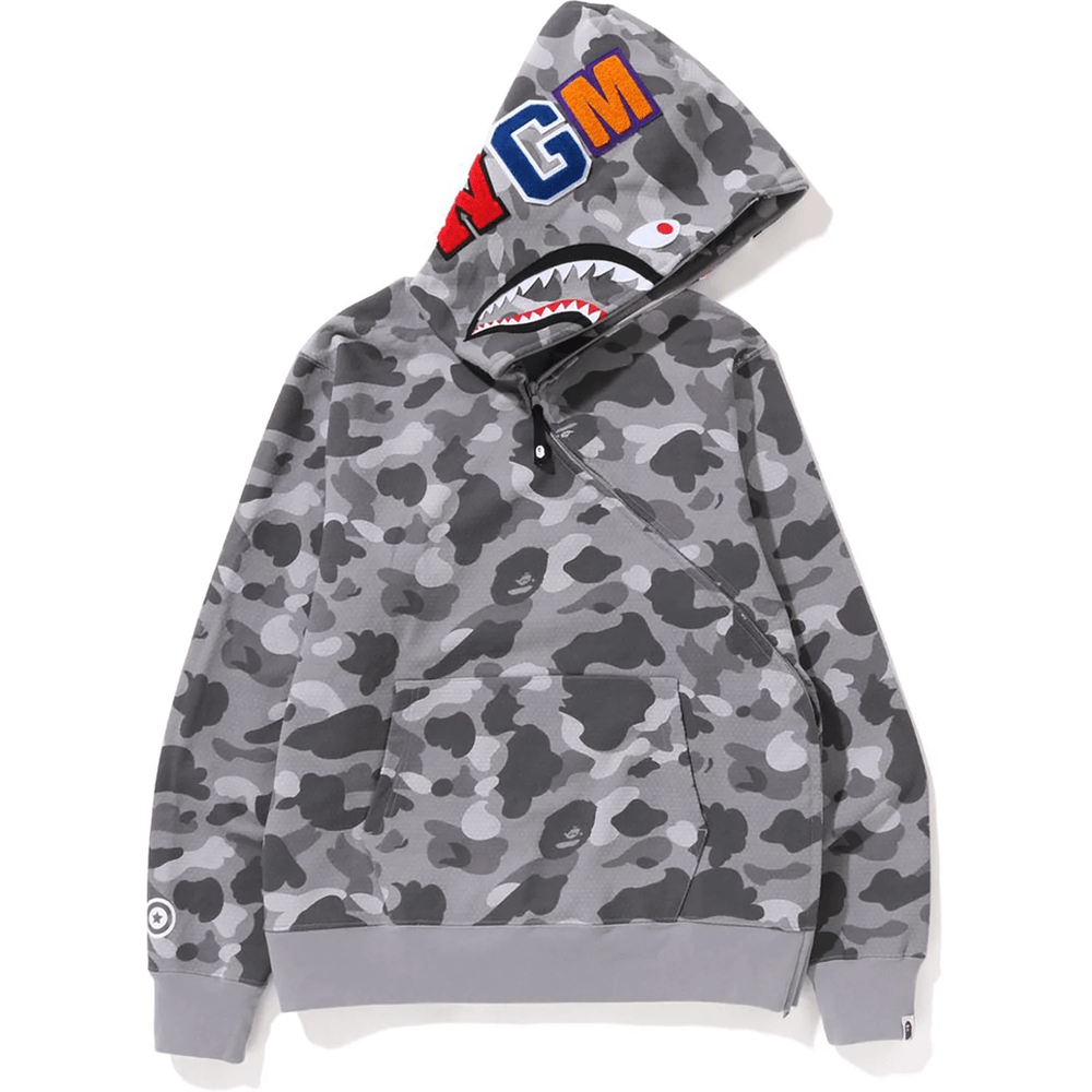 Bape HONEYCOMB CAMO SHARK FULL ZIP HOODIE MENS Gray