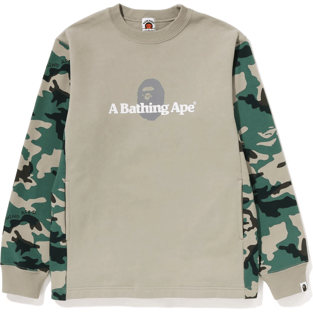 Bape WOODLAND CAMO COLOR BLOCK CREWNECK KIDS Olivedrab