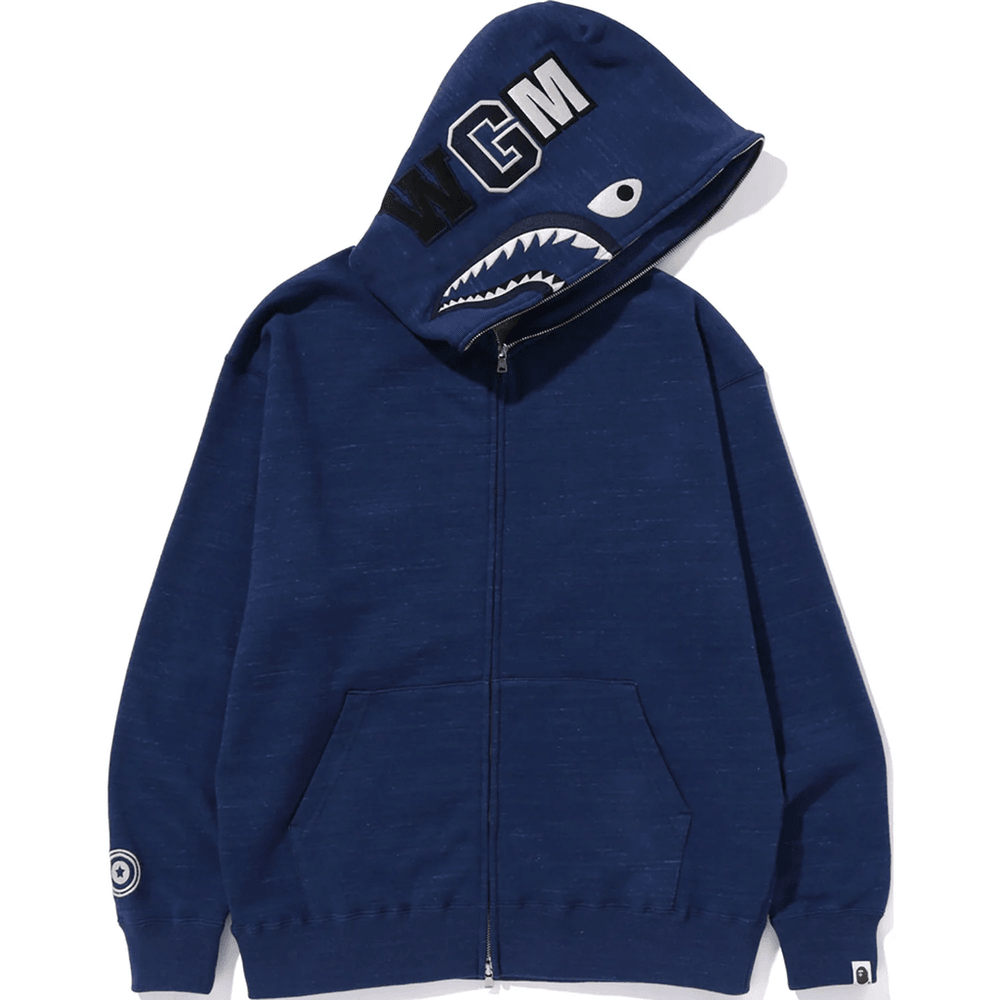 Bape INDIGO SHARK FULL ZIP HOODIE MENS Indigo