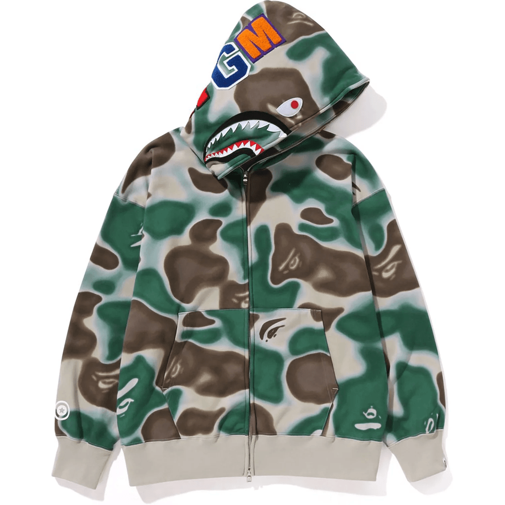 Bape LIQUID CAMO SHARK RELAXED FIT FULL ZIP HOODIE MENS Olivedrab