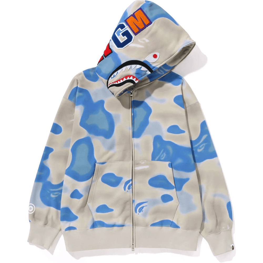 Bape LIQUID CAMO SHARK RELAXED FIT FULL ZIP HOODIE MENS Blue