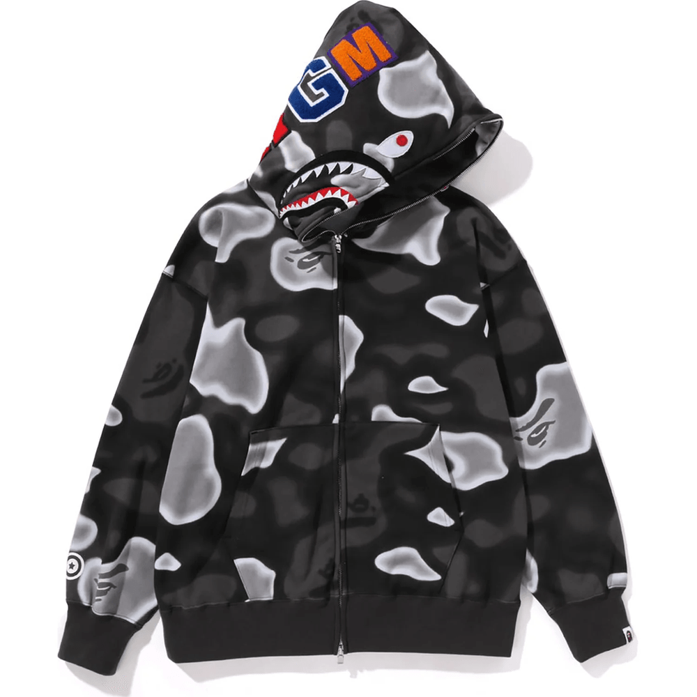 Bape LIQUID CAMO SHARK RELAXED FIT FULL ZIP HOODIE MENS Black