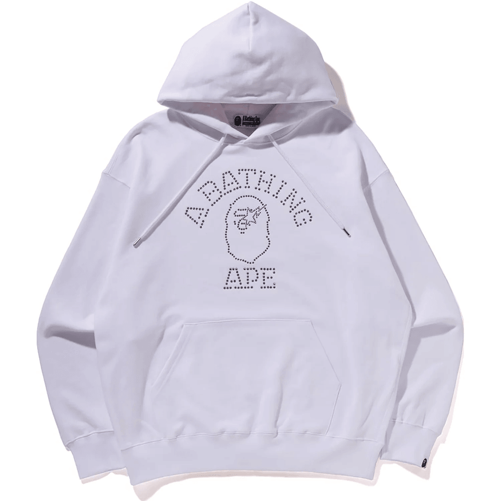 Bape RHINESTONE COLLEGE PULLOVER HOODIE MENS White