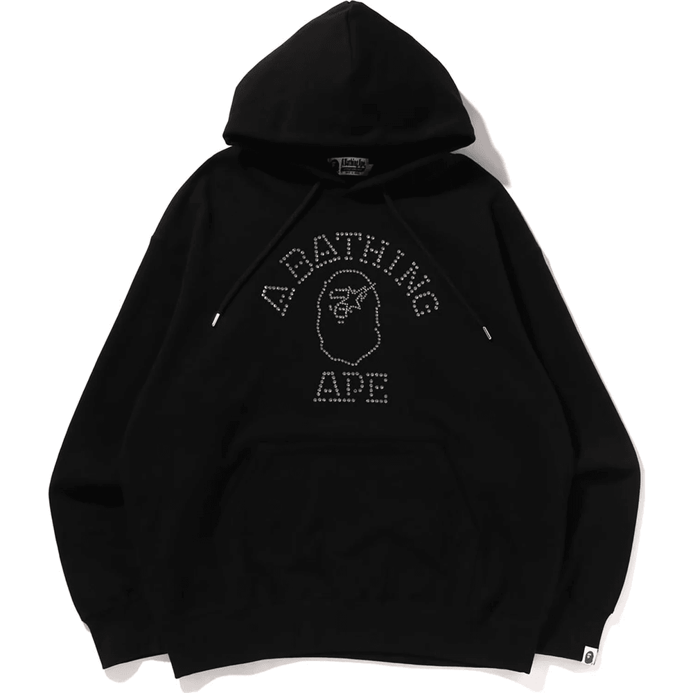Bape RHINESTONE COLLEGE PULLOVER HOODIE MENS Black
