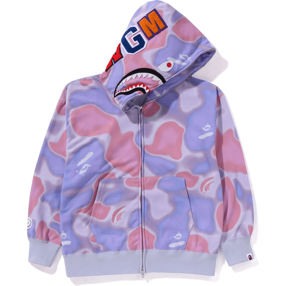 Bape LIQUID CAMO SHARK RELAXED FIT FULL ZIP HOODIE MENS Purple