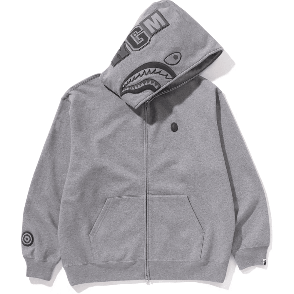 Bape APE HEAD ONE POINT SHARK ZIP HOODIE MENS Gray