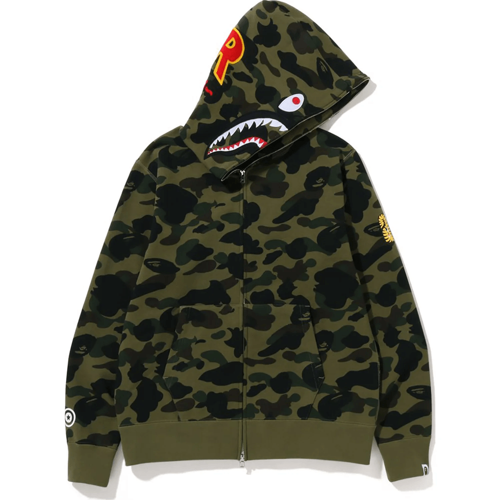 Bape 1ST CAMO 2ND SHARK FULL ZIP HOODIE MENS Green
