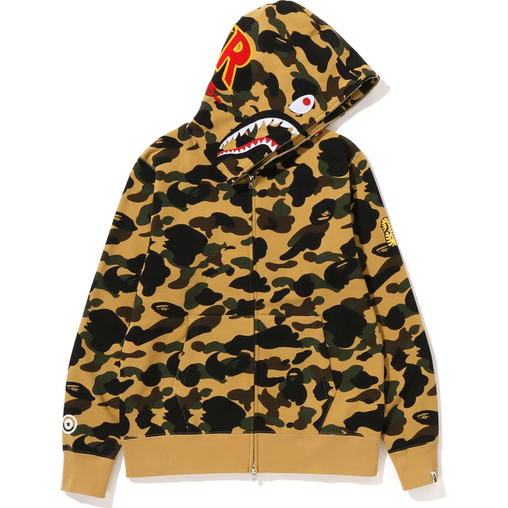 Bape 1ST CAMO 2ND SHARK FULL ZIP HOODIE MENS Yellow