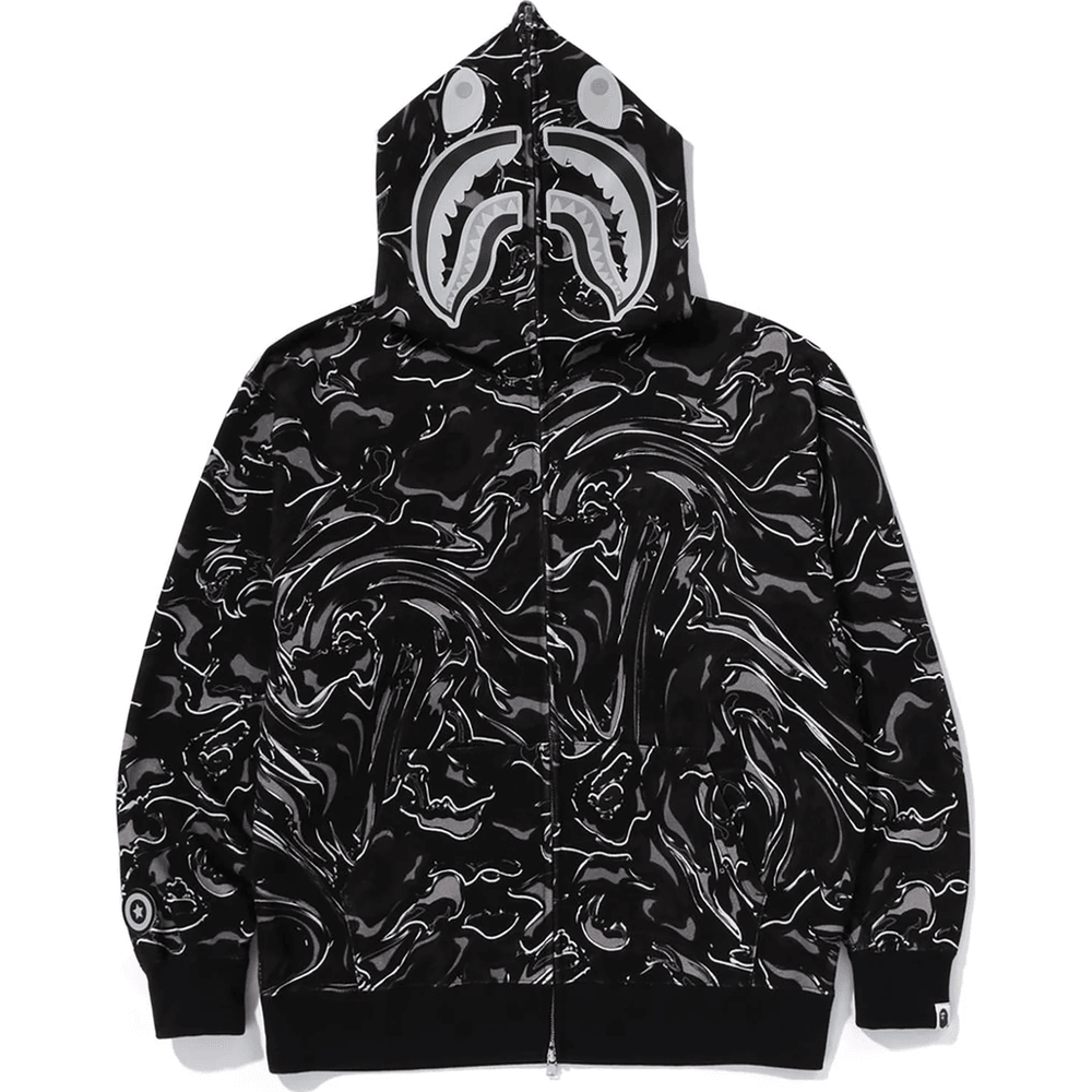 Bape MARBLING CAMO SHARK RELAXED FIT FULL ZIP HOODIE MENS Black