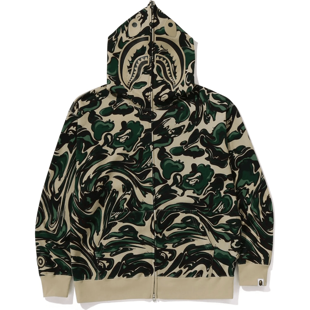 Bape MARBLING CAMO SHARK RELAXED FIT FULL ZIP HOODIE MENS Green