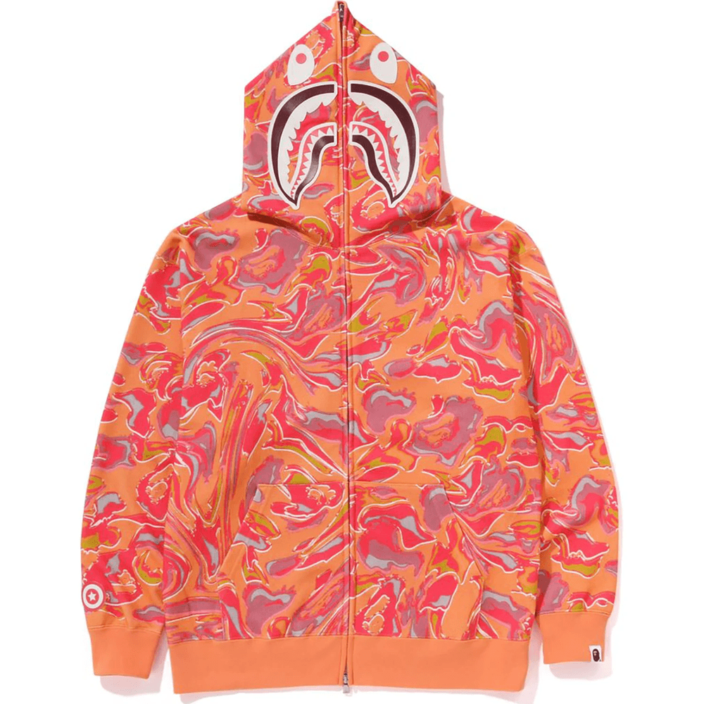 Bape MARBLING CAMO SHARK RELAXED FIT FULL ZIP HOODIE MENS Orange