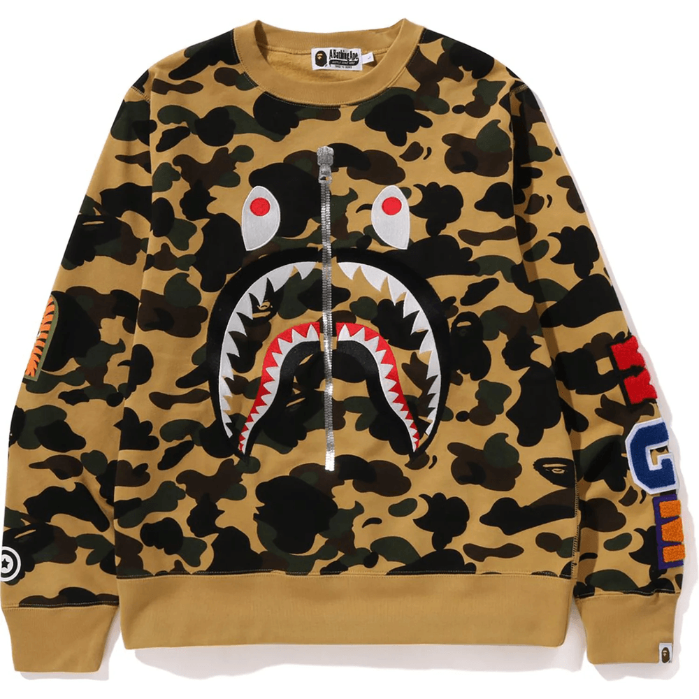 BAPE MENS 1ST CAMO SHARK CREWNECK SWEATSHIRT Yellow
