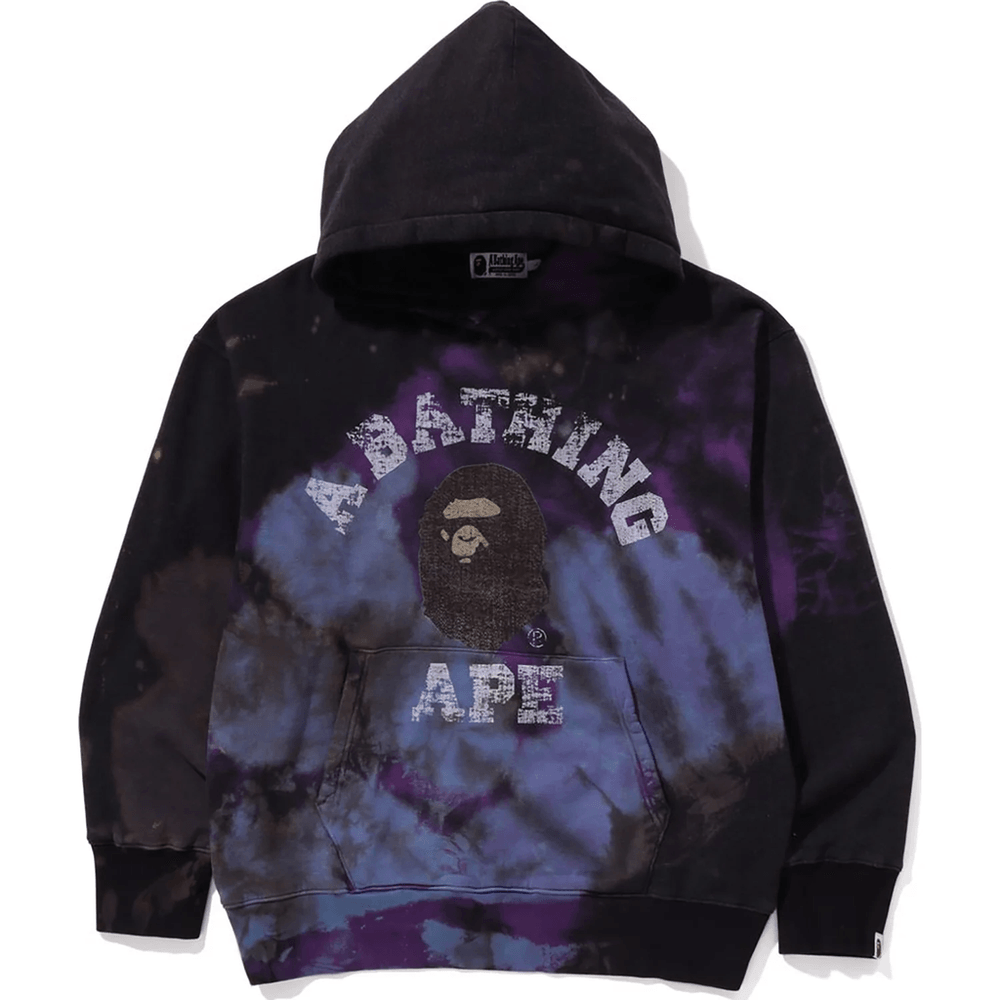 Bape TIE DYE COLLEGE RELAXED FIT PULLOVER HOODIE MENS Black