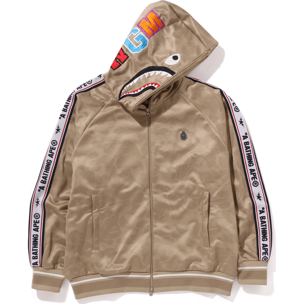 BAPE MENS SOLID CAMO RELAXED FIT SHARK FULL ZIP HOODIE JACKET Beige