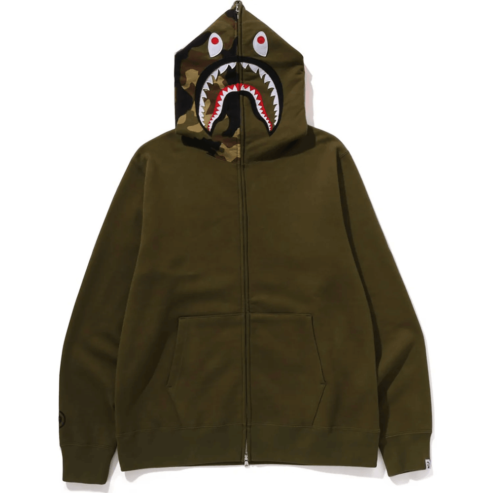 Bape 1ST SHARK FULL ZIP HOODIE MENS Olive Drab