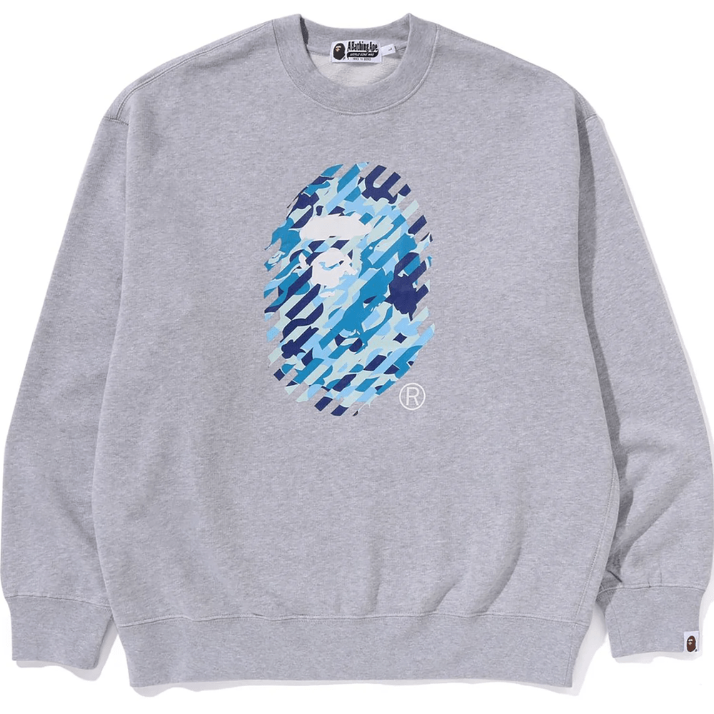 Bape ABC CAMO APE HEAD RELAXED FIT CREWNECK SWEATSHIRT MENS Gray