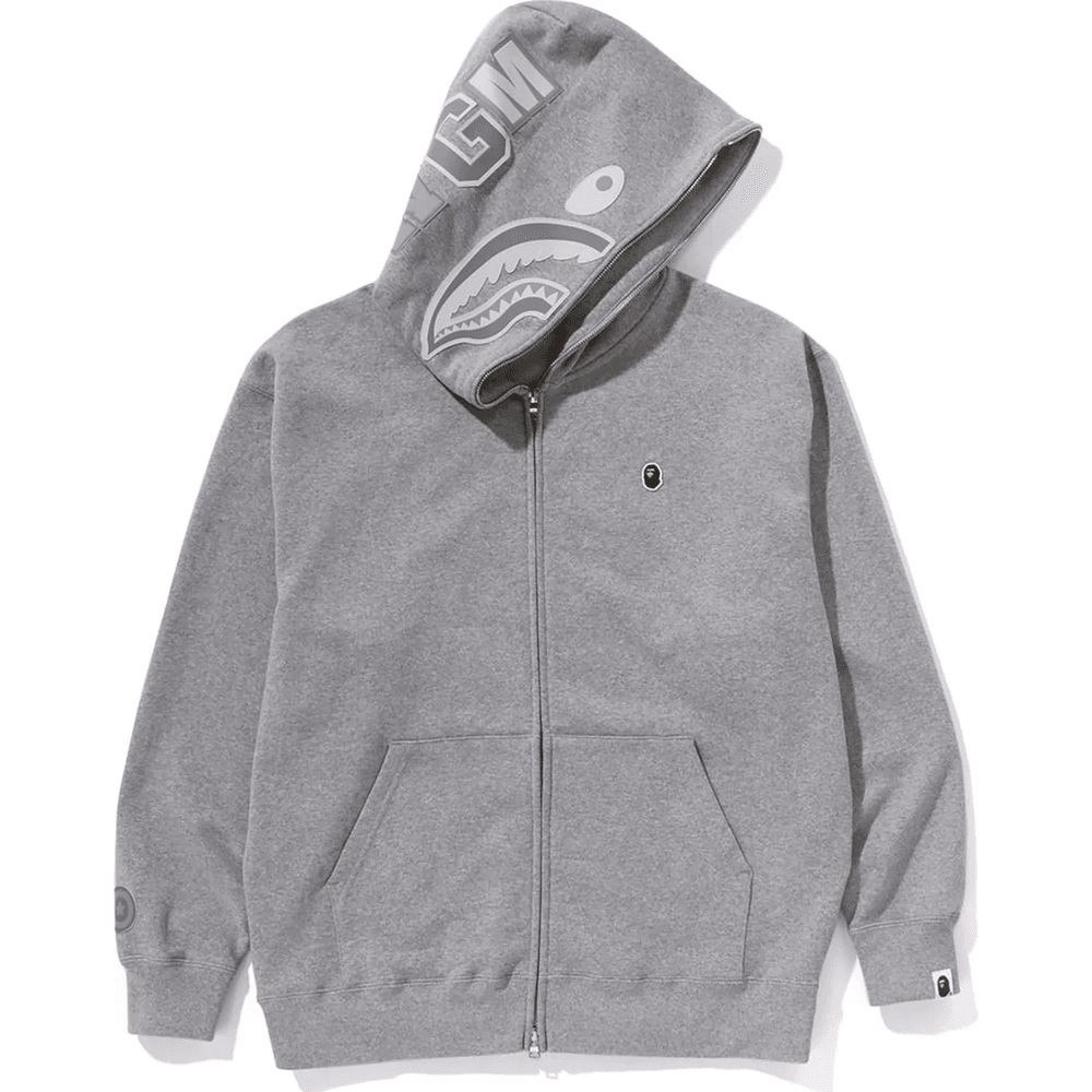 Bape ONE POINT APE HEAD SHARK RELAXED FIT FULL ZIP HOODIE MENS Gray