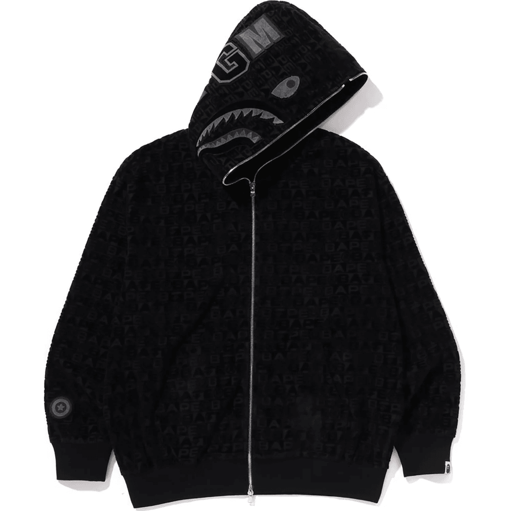 Bape LUX SPORT PATTERN SHARK RELAXED FIT FULL ZIP HOODIE MENS Black