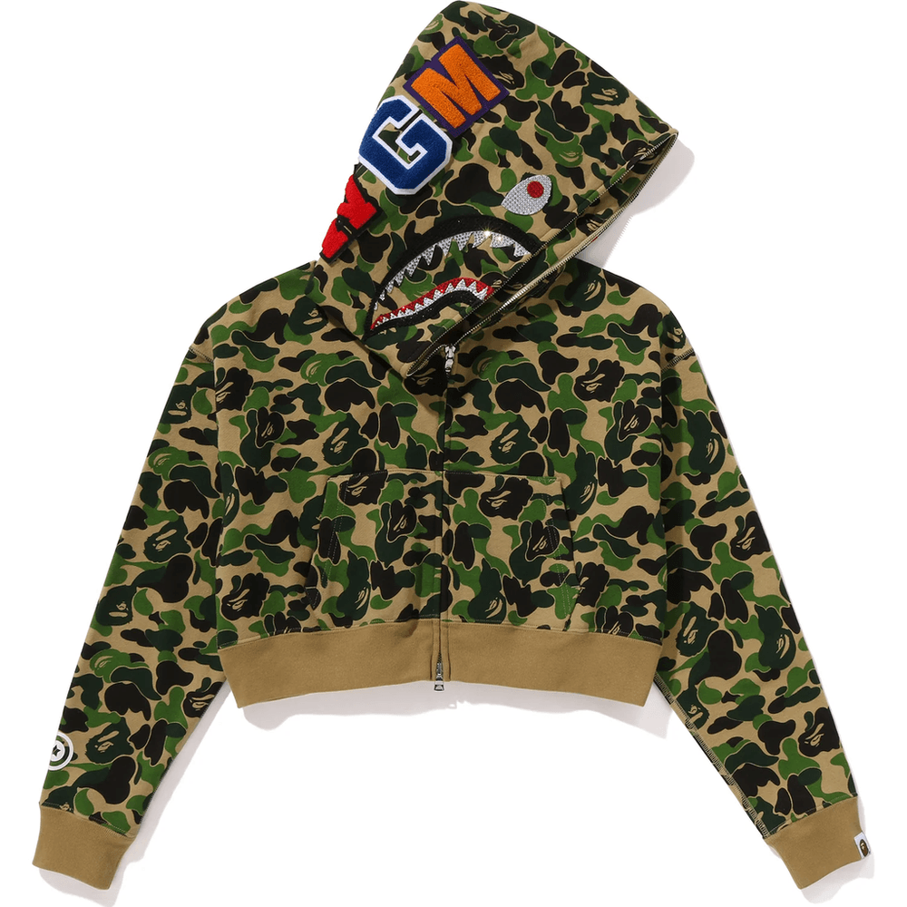 Bape ABC CAMO CRYSTAL STONE SHARK CROPPED FULL ZIP HOODIE LADIES Green
