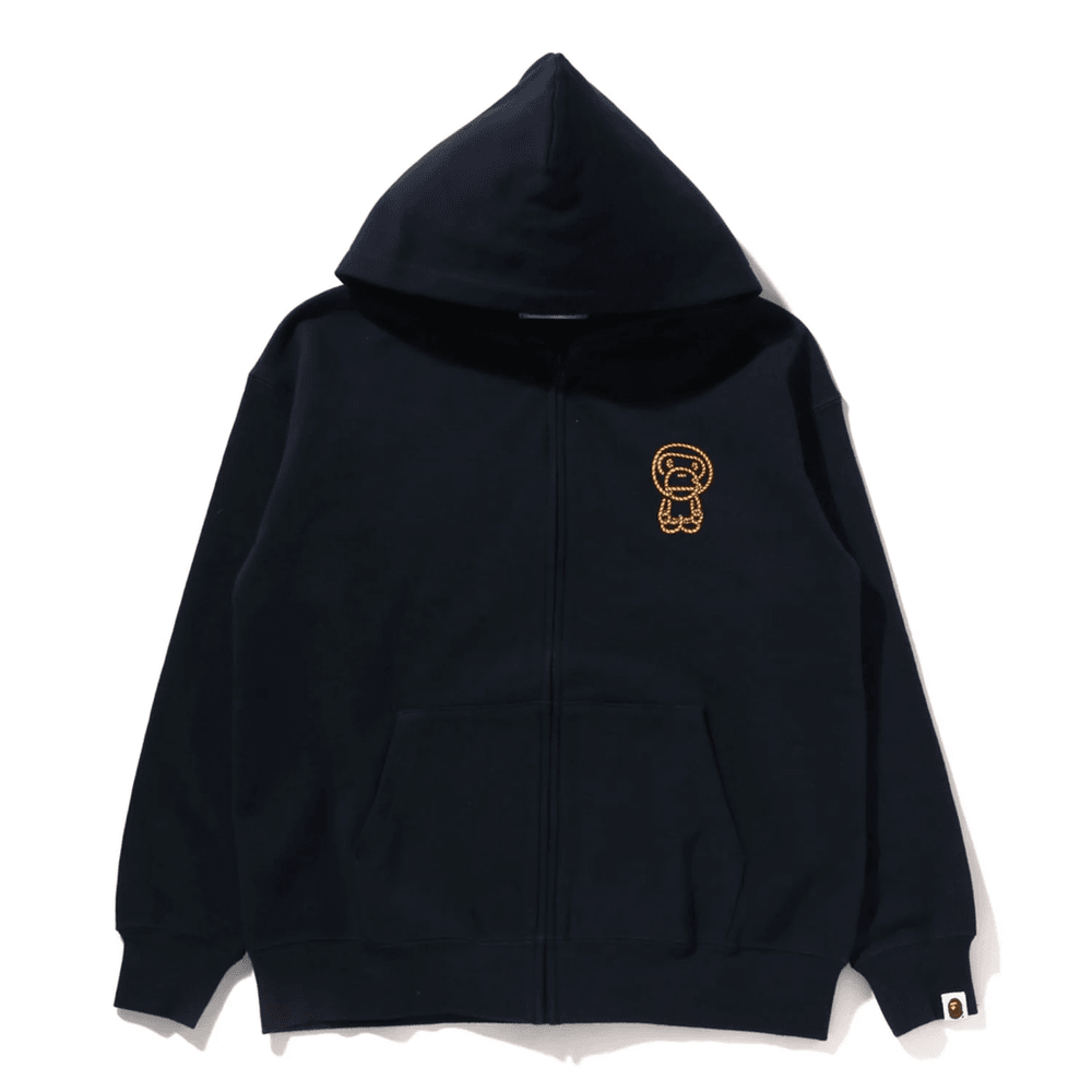 Bape Baby Milo Avslappnad Passform Zip Hoodie Jr Barn Marinblå
