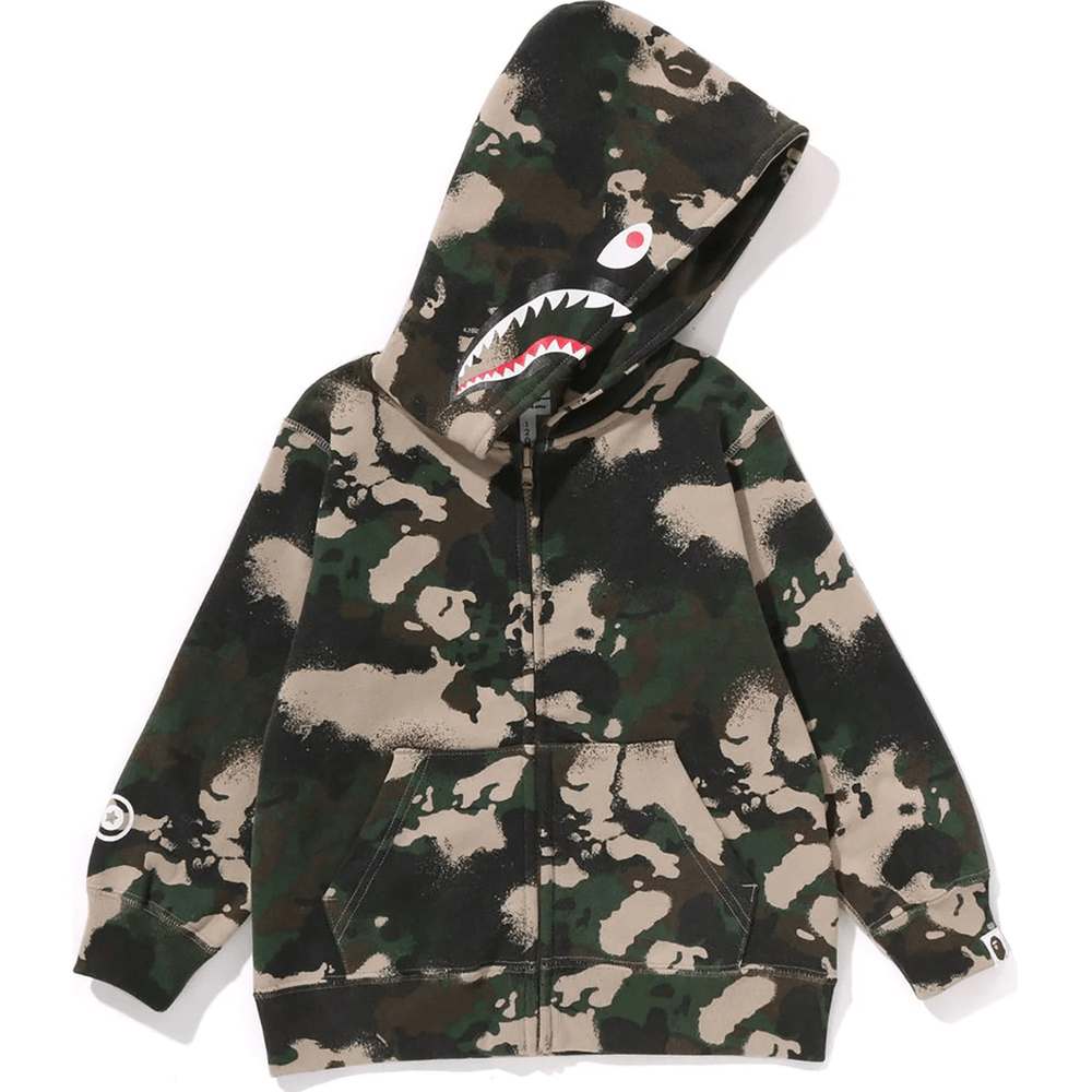 Bape MAP CAMO SHARK ZIP HOODIE KIDS Green