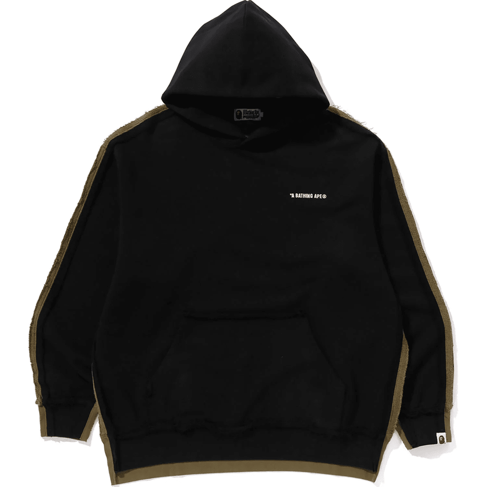 Bape 1ST CAMO BLOCKING RAW EDGE RELAXED FIT PULLOVER HOODIE MENS Black