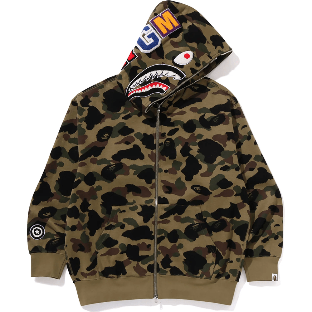 Bape 1ST CAMO JACQUARD SHARK RELAXED FIT FULL ZIP HOODIE MENS Green