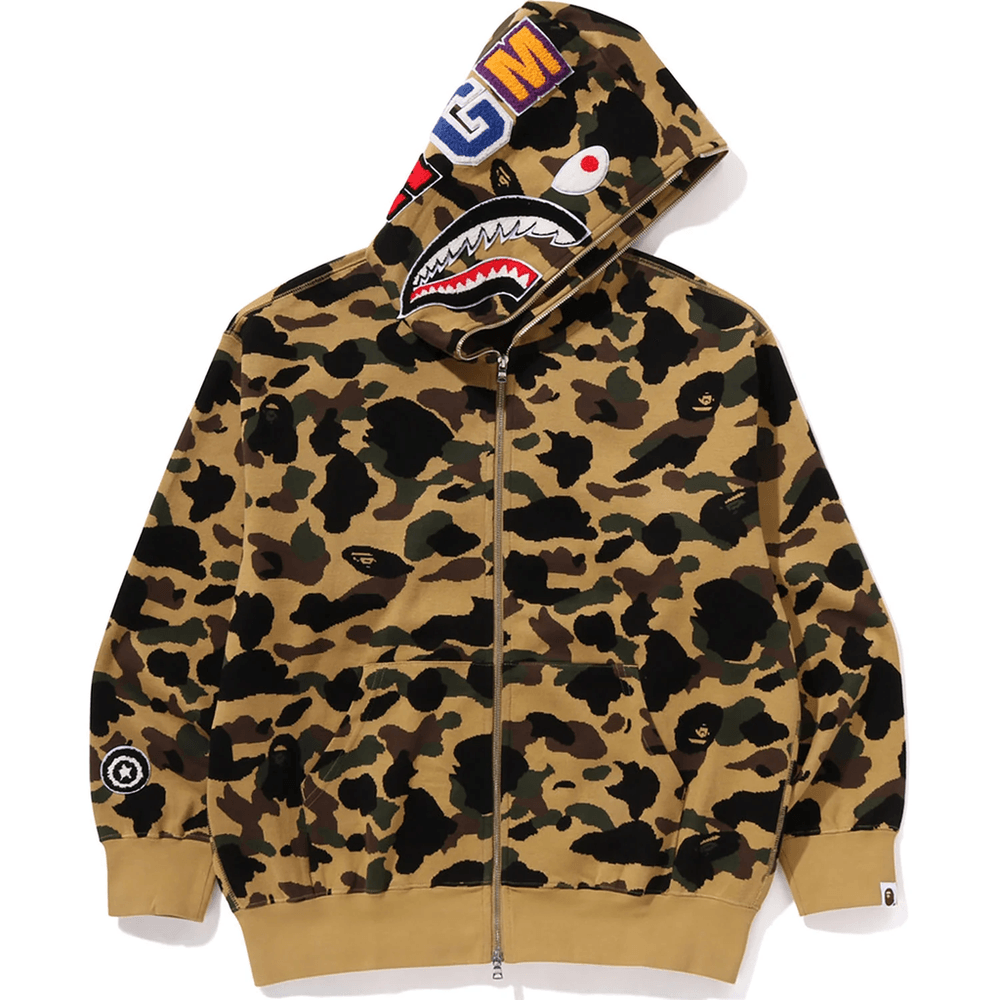 Bape 1ST CAMO JACQUARD SHARK RELAXED FIT FULL ZIP HOODIE MENS Yellow