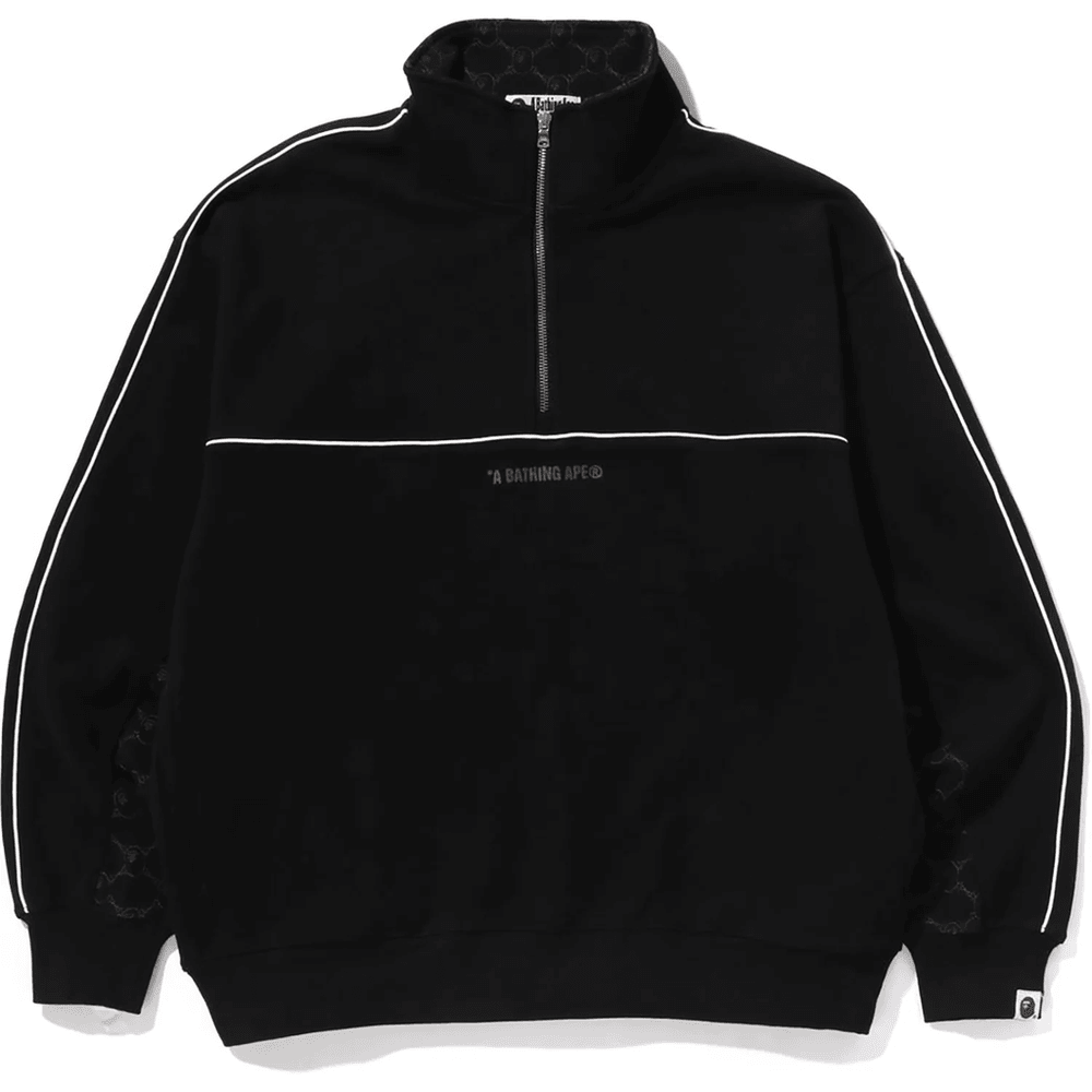 Bape COLLEGE MONOGRAM LOGO HALF ZIP RELAX FIT CREWNECK SWEATSHIRT MENS Black