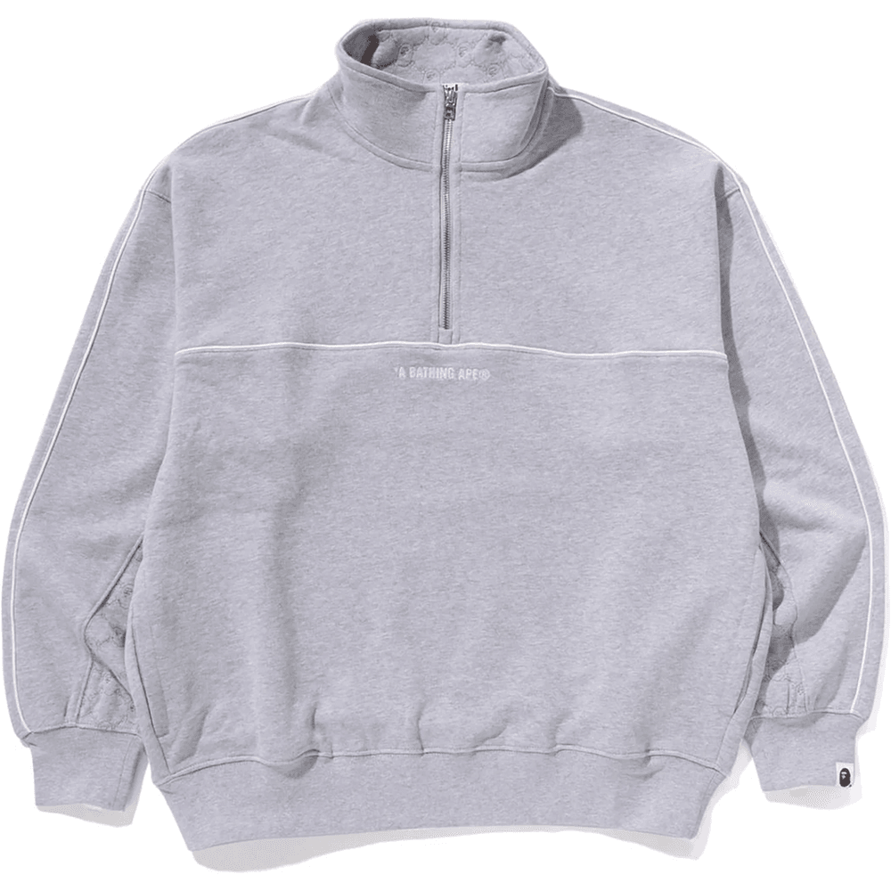 Bape COLLEGE MONOGRAM LOGO HALF ZIP RELAX FIT CREWNECK SWEATSHIRT MENS Gray