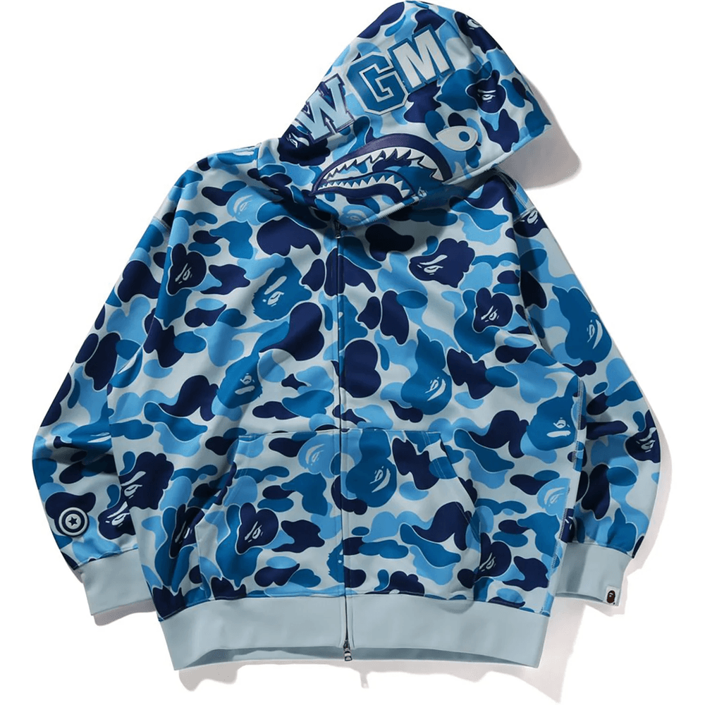 Bape ABC CAMO POLYESTER RELAXED FIT SHARK FULL ZIP HOODIE MENS Blue