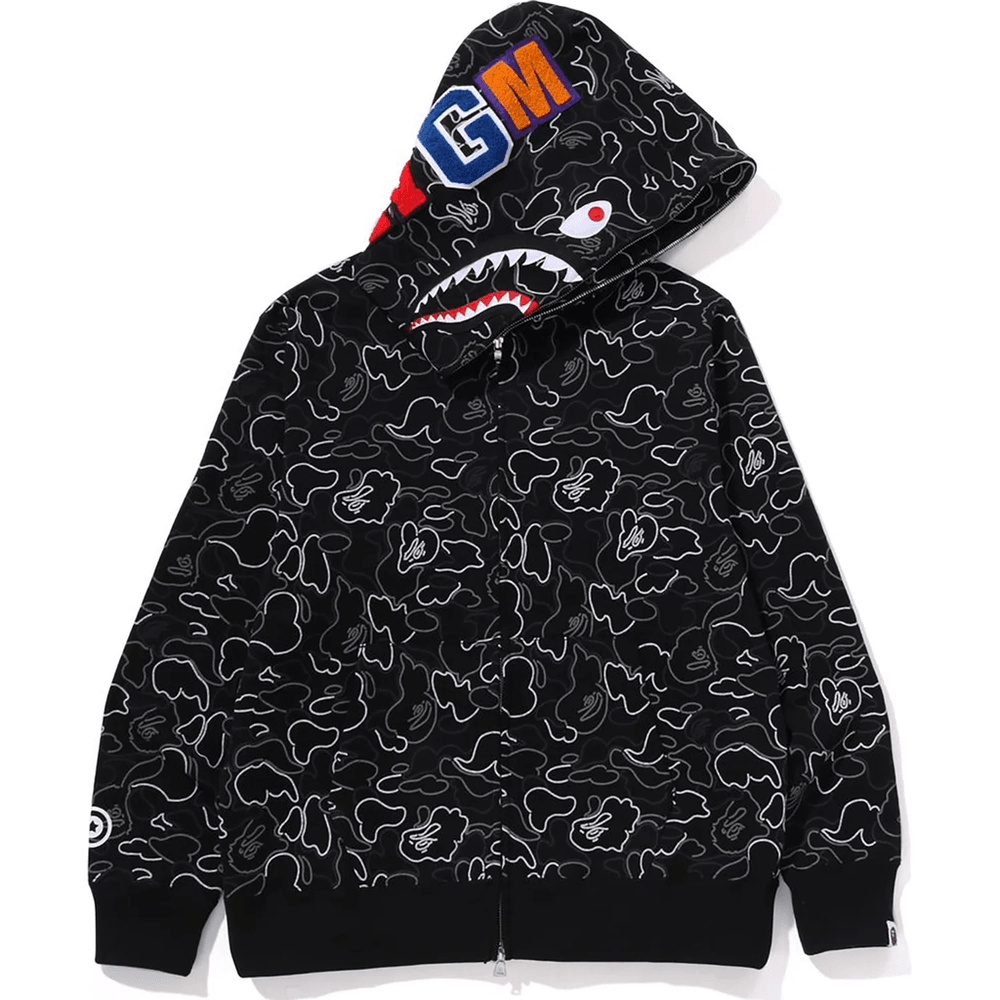 Bape NEON CAMO SHARK FULL ZIP HOODIE MENS Black