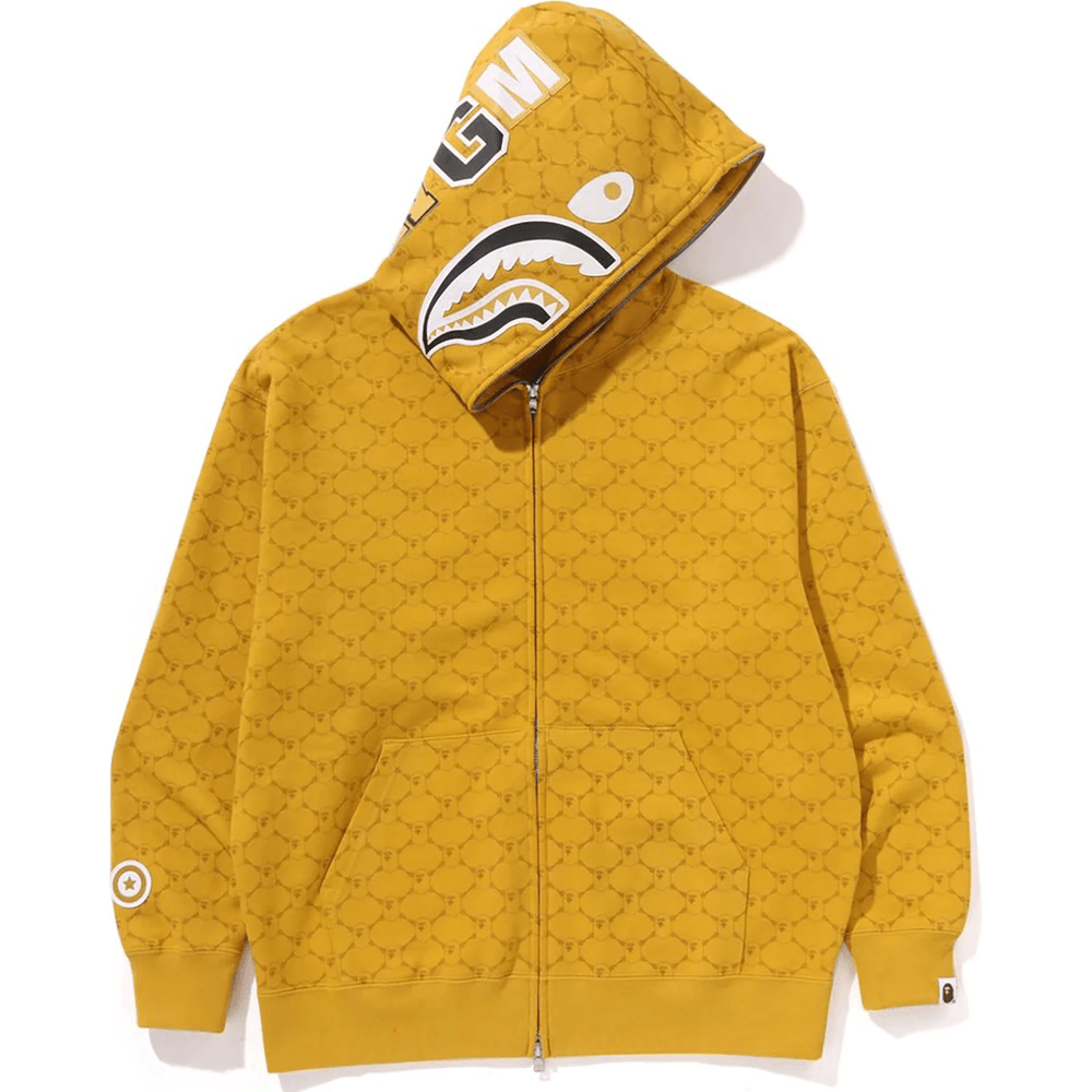 Bape COLLEGE MONOGRAM RELAXED FIT SHARK FULL ZIP HOODIE MENS Yellow