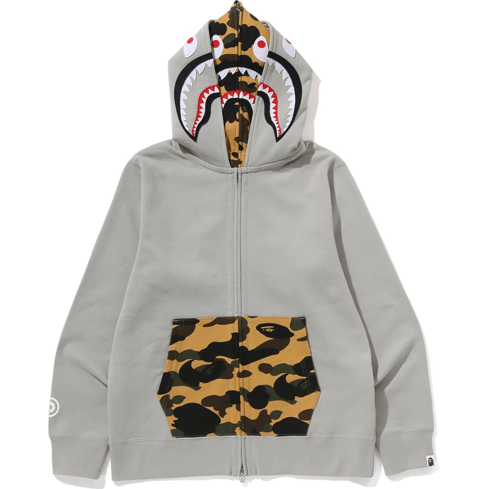Bape 1ST CAMO SHARK FULL ZIP DOUBLE HOODIE MENS Olive Drab