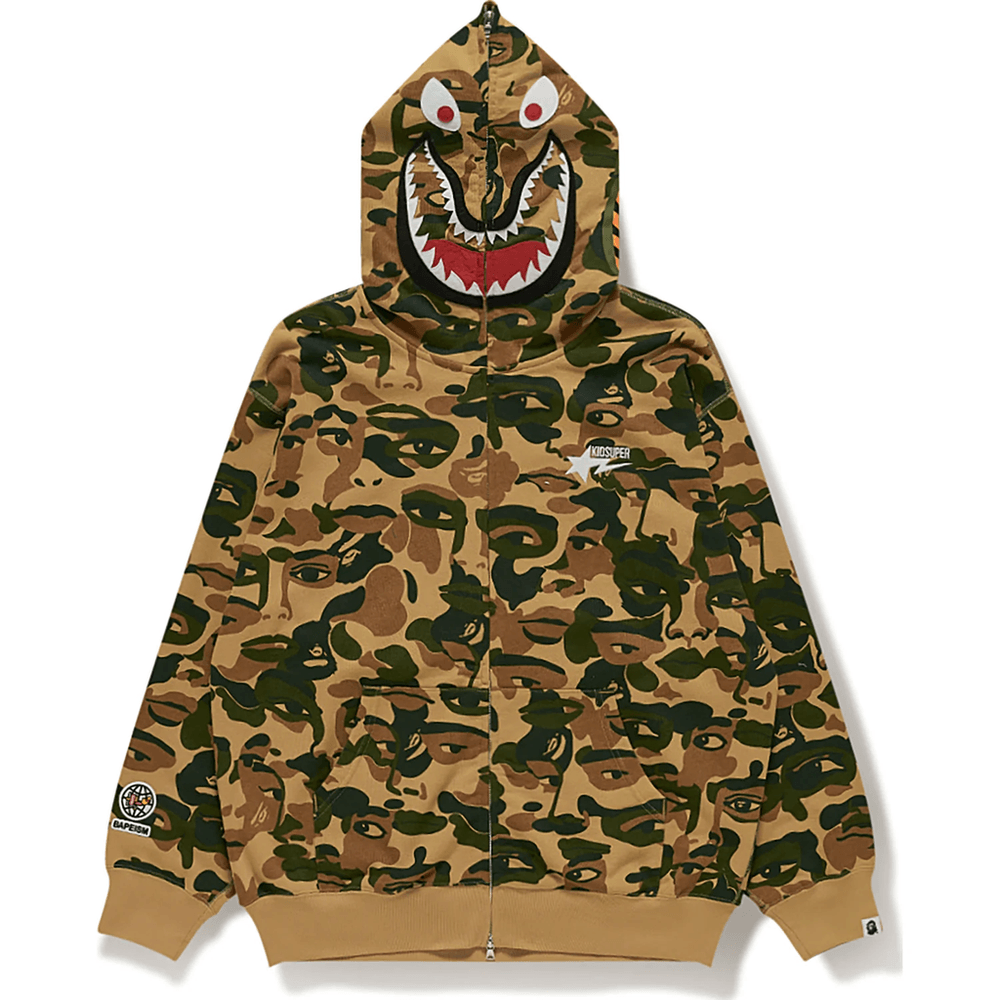 BAPE X KIDSUPER CAMO SHARK FULL ZIP HOODIE MENS Green