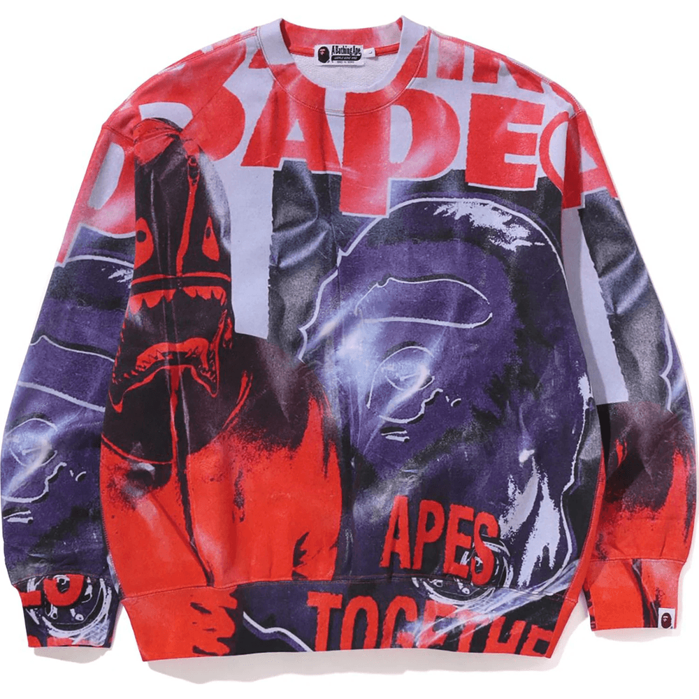 Bape OVERPRINT RELAX FIT CREWNECK SWEATSHIRT MENS Multi