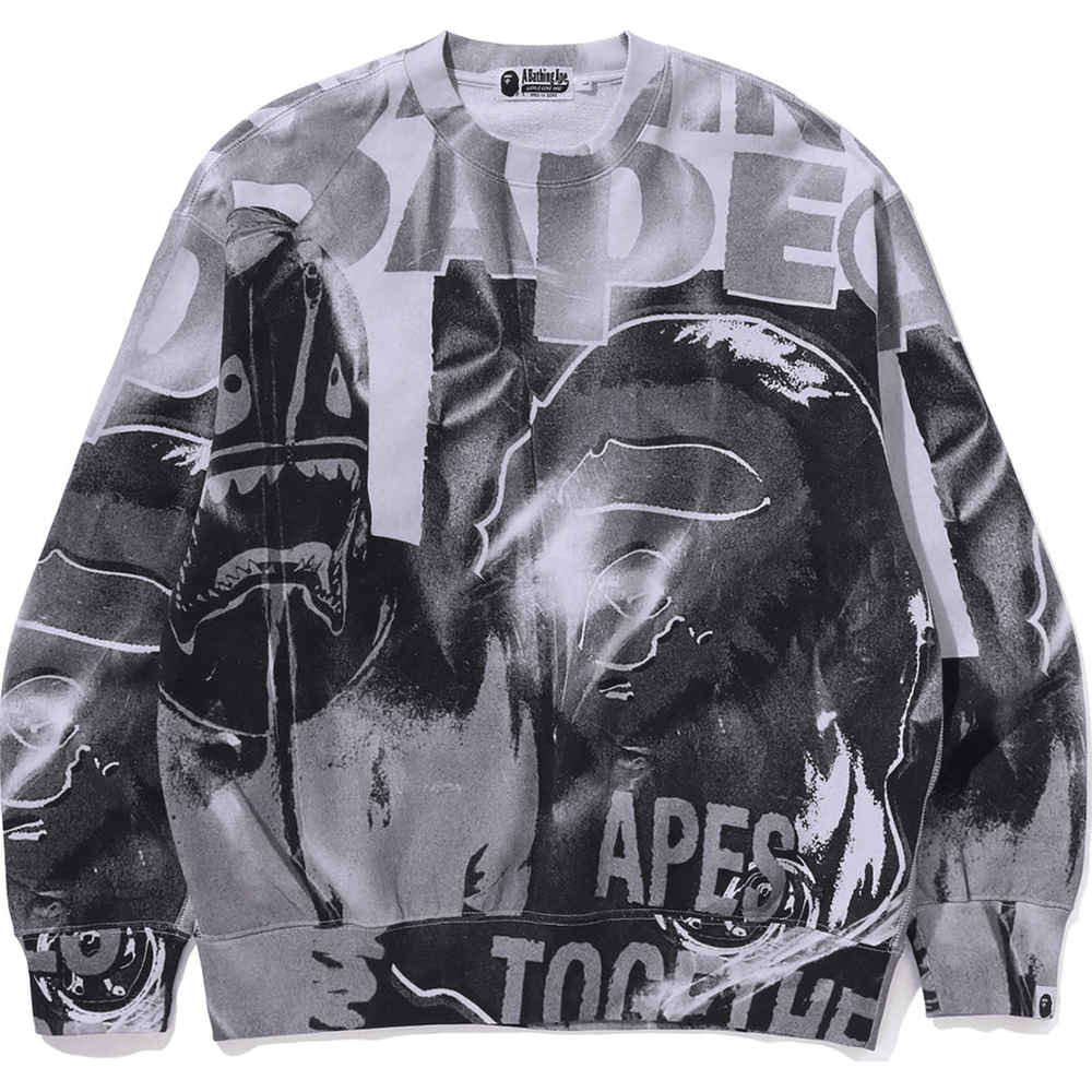 Bape OVERPRINT RELAX FIT CREWNECK SWEATSHIRT MENS Black