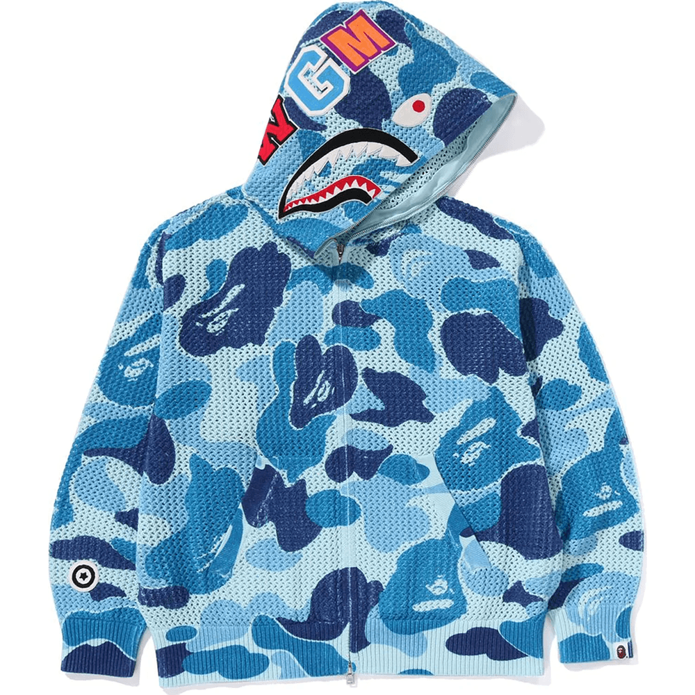 Bape ABC CAMO CROCHET RELAXED FIT SHARK FULL ZIP HOODIE MENS Blue